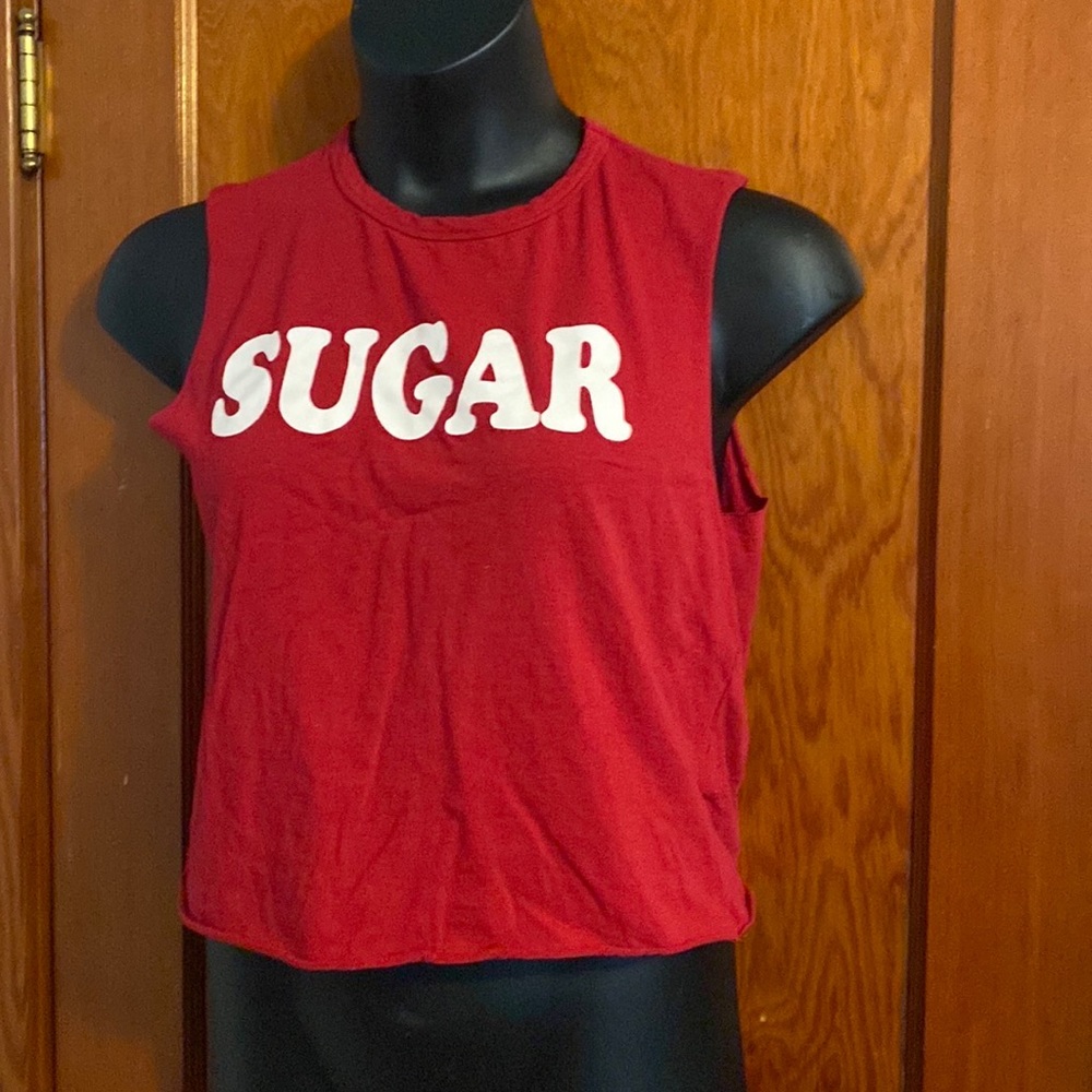 💜💜 Cropped Red SUGAR TeeShirt Sleeveless Size L